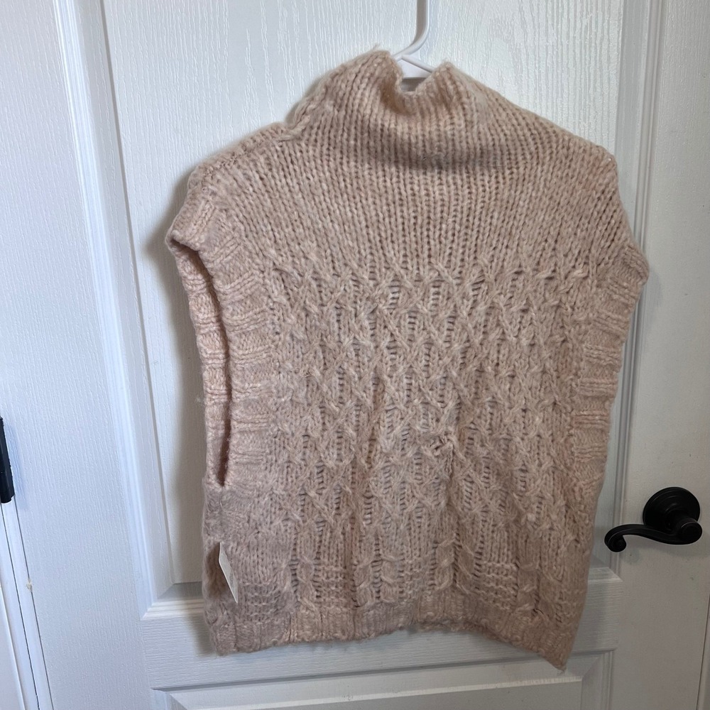 Free People West Coast Vest Powder Puff Cream Chunky Knit Mock Neck New S - Picture 5 of 9